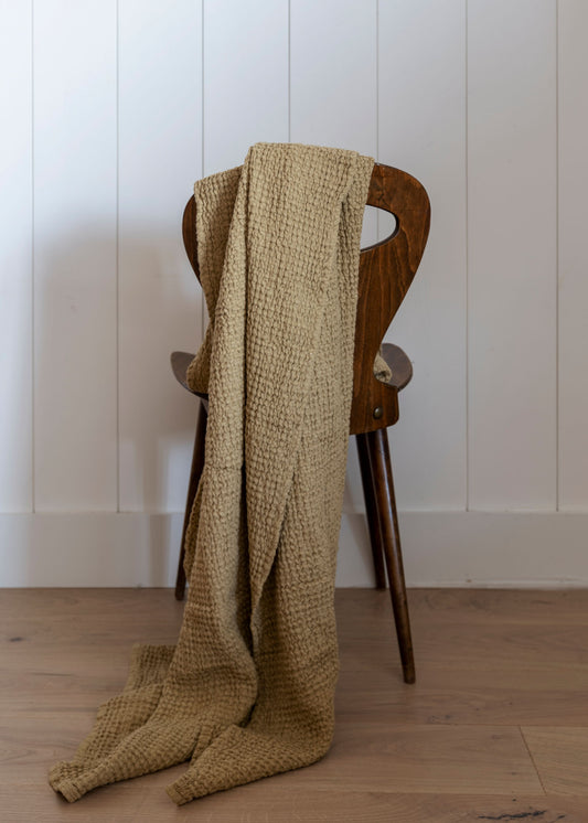Linen Waffle Throw Blanket - Wheat