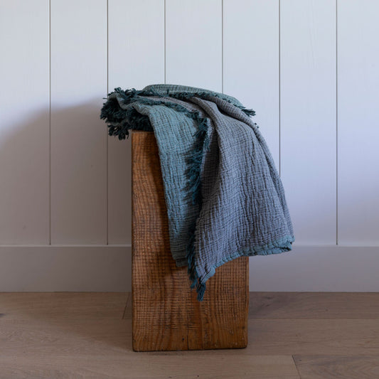 Double Sided Fringe Throw Blanket - Basil