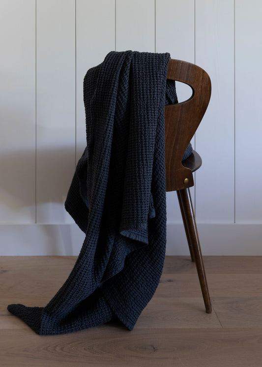 Linen Waffle Throw Blanket - Charcoal