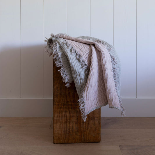 Double Sided Fringe Throw Blanket - Pebble