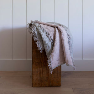 Double Sided Fringe Throw Blanket - Pebble