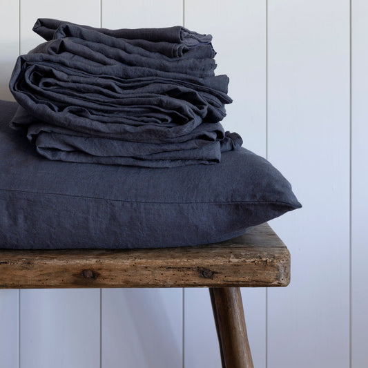Natural European Linen Duvet Cover - Midnight