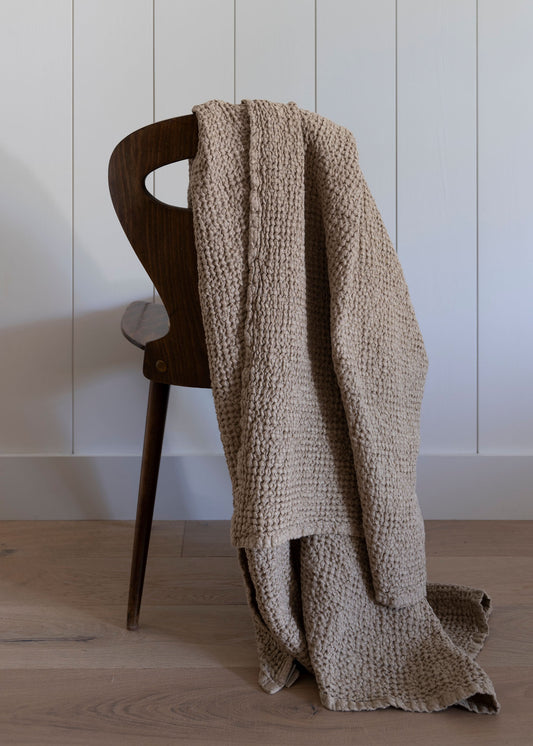 Linen Waffle Throw Blanket - Oatmeal