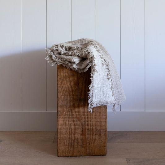 Double Sided Fringe Throw Blanket - Sand