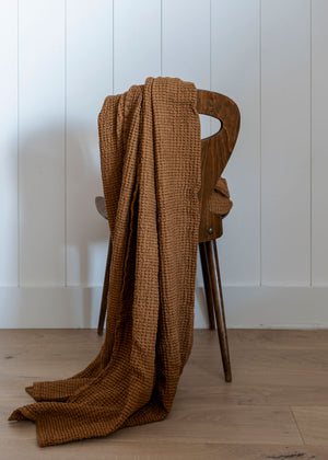 Linen Waffle Throw Blanket - Brick
