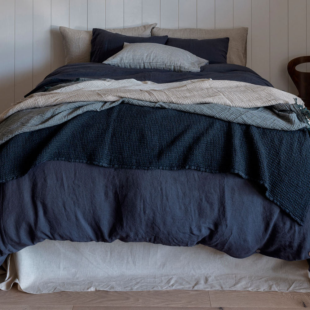 Natural European Linen Duvet Cover - Midnight