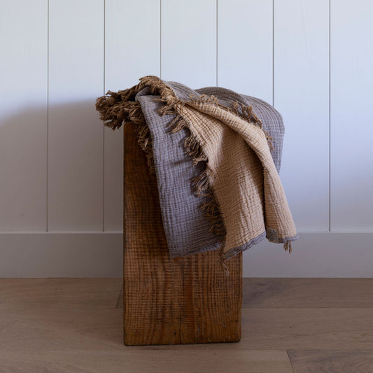 Double Sided Fringe Throw Blanket - Oak