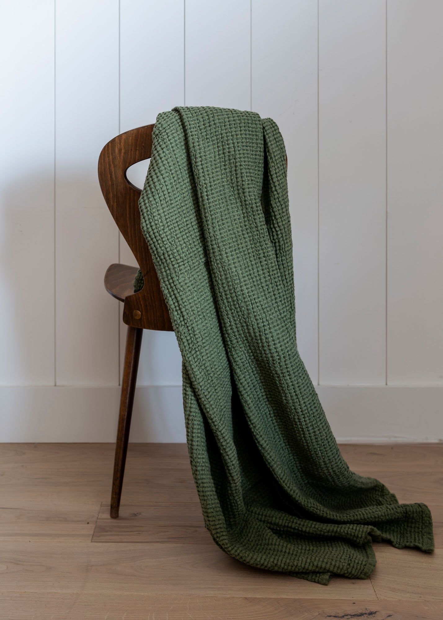 Linen Waffle Throw Blanket - Moss