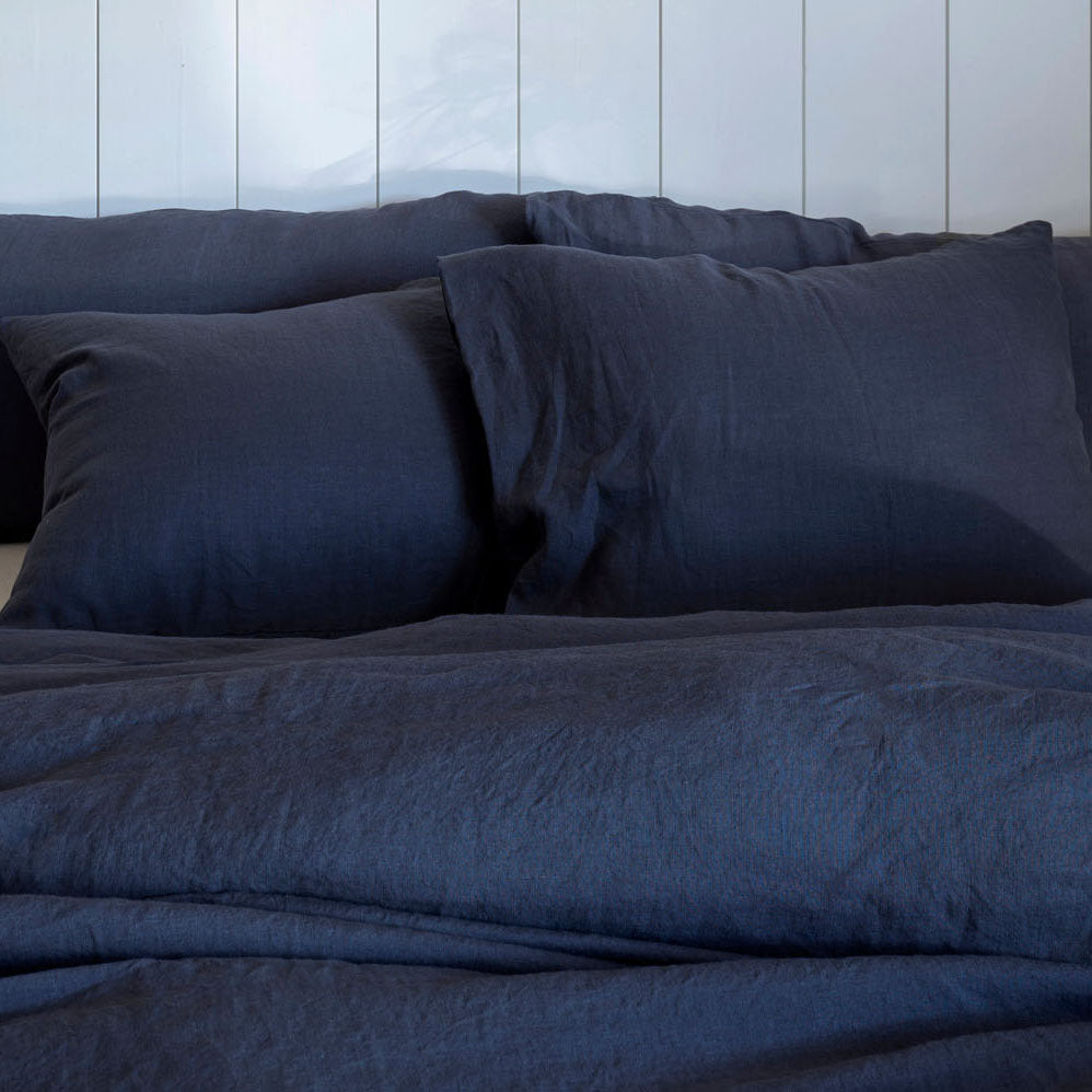 Natural European Linen Pillowcase - Midnight