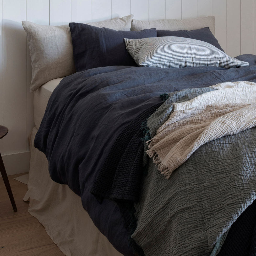 Natural European Linen Pillowcase - Midnight