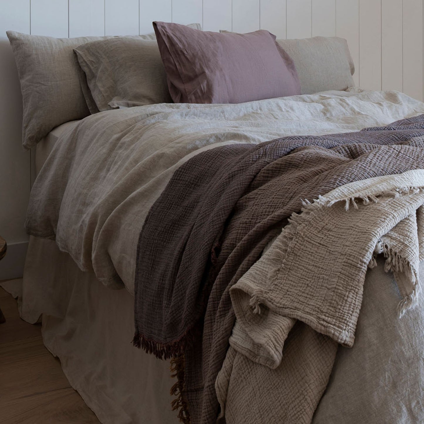 Double Sided Fringe Throw Blanket - Oak