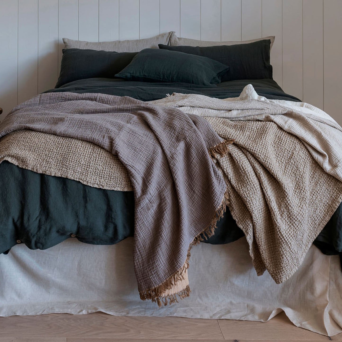 Double Sided Fringe Throw Blanket - Oak